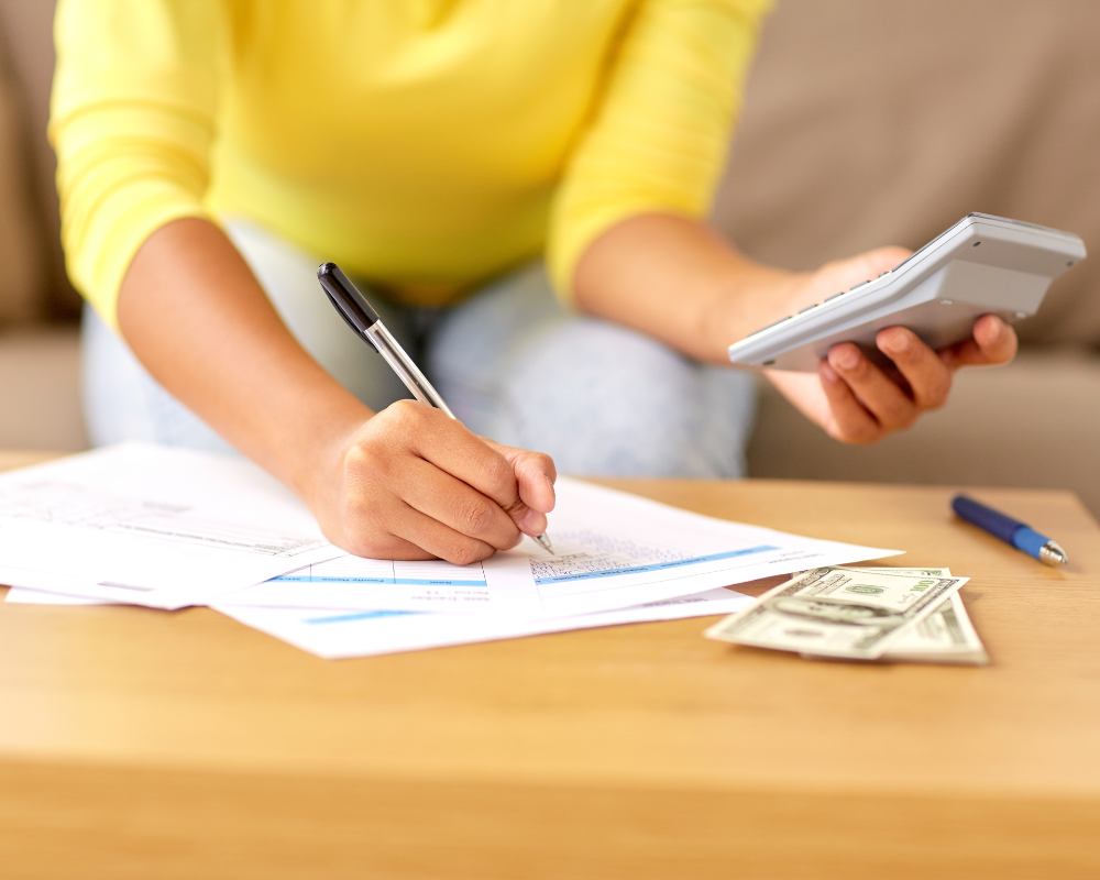 Woman with calculator